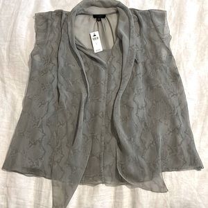 Current air green snakeskin print cap sleeve blouse with scarf/tie